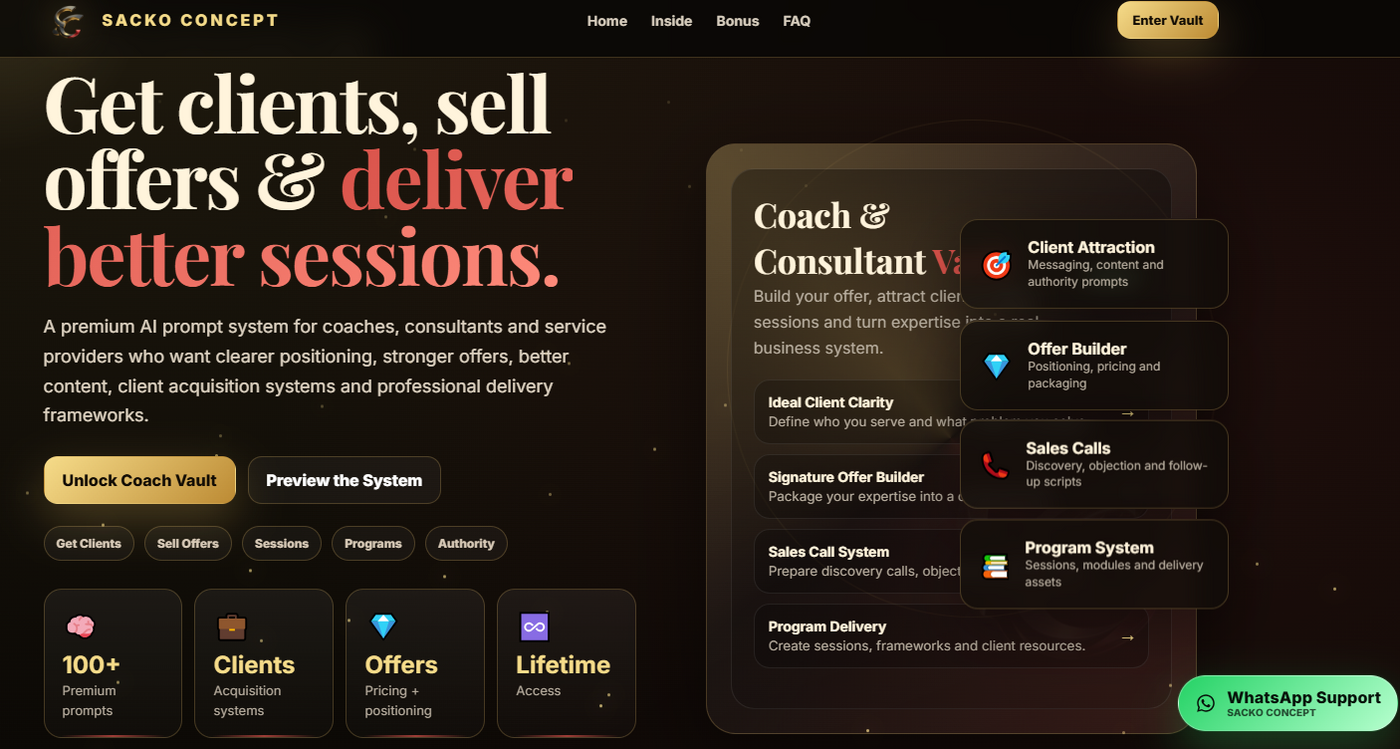 Coach & Consultant Vault — 100+ AI Prompts for Offers, Clients & Content