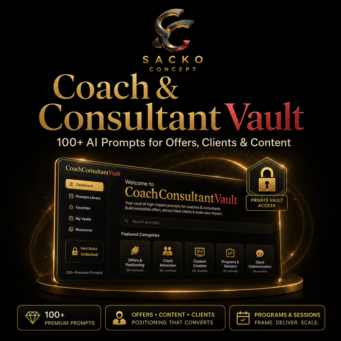 Coach & Consultant Vault — 100+ AI Prompts for Offers, Clients & Content