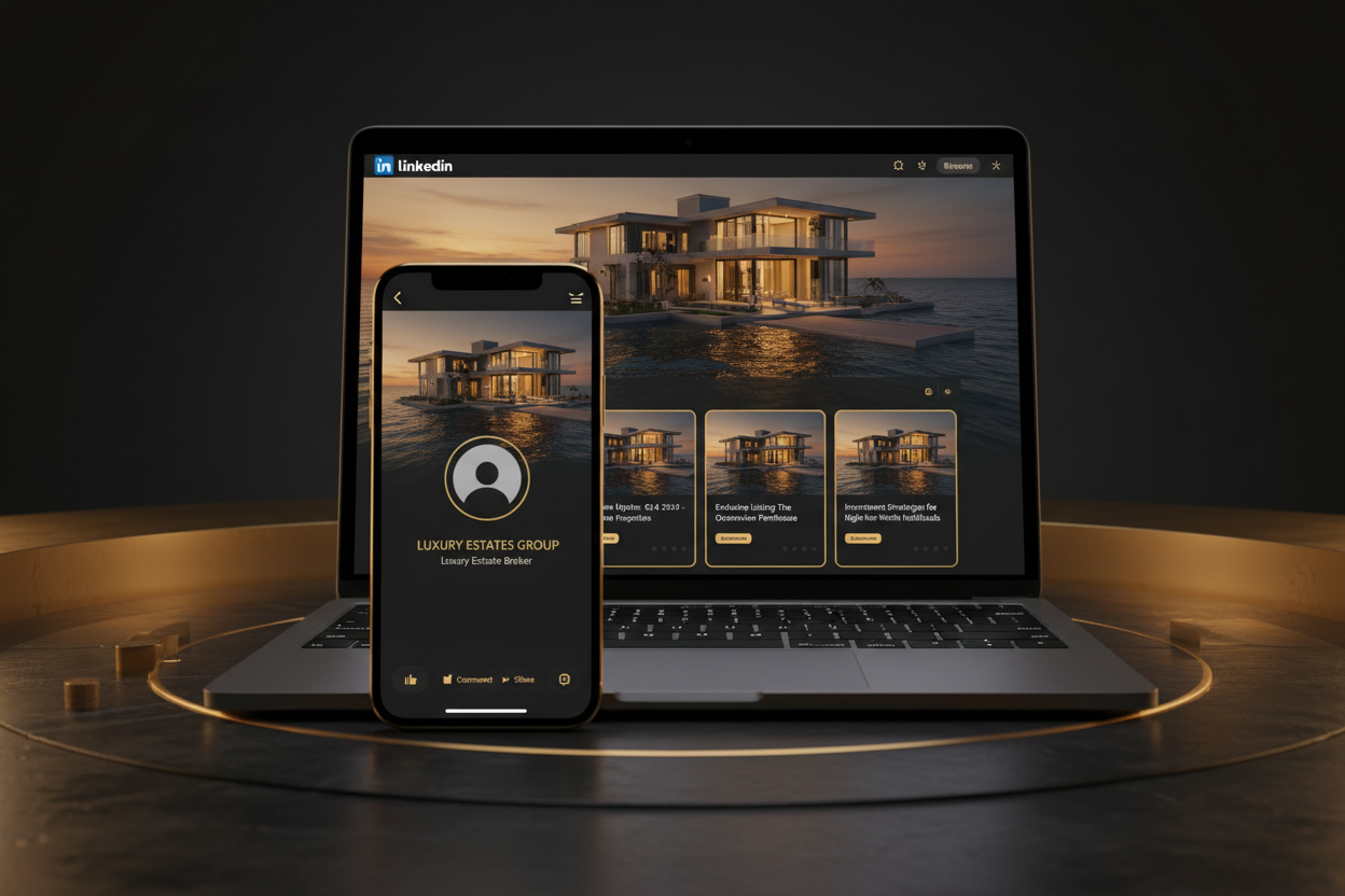 LinkedIn Pro Kit — Profil immobilier premium iPhone et MacBook
