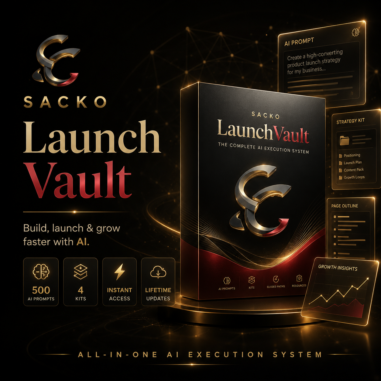 SACKO LaunchVault premium AI prompt vault cover